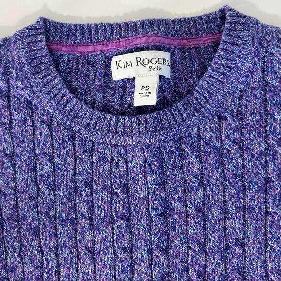 Kim Rogers Petite Sweater Small Womens Purple Crewneck Cable Knit Long Sleeve - Picture 3 of 9
